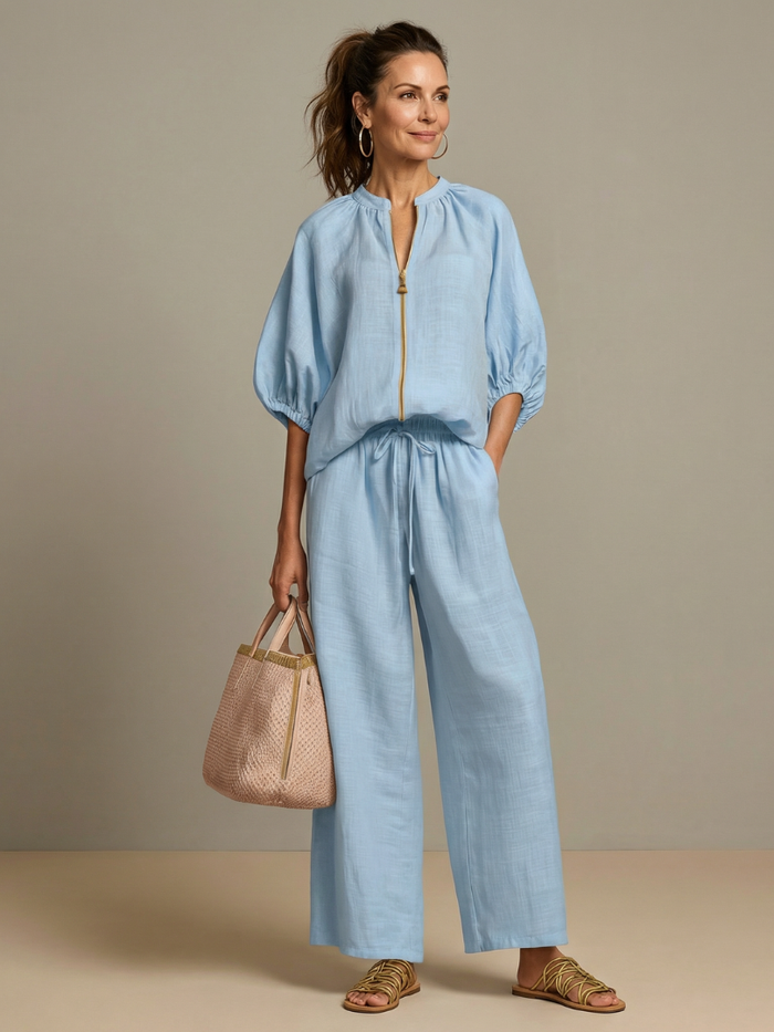 Natalia | Top Blouson with Zip and Wide Leg Pants
