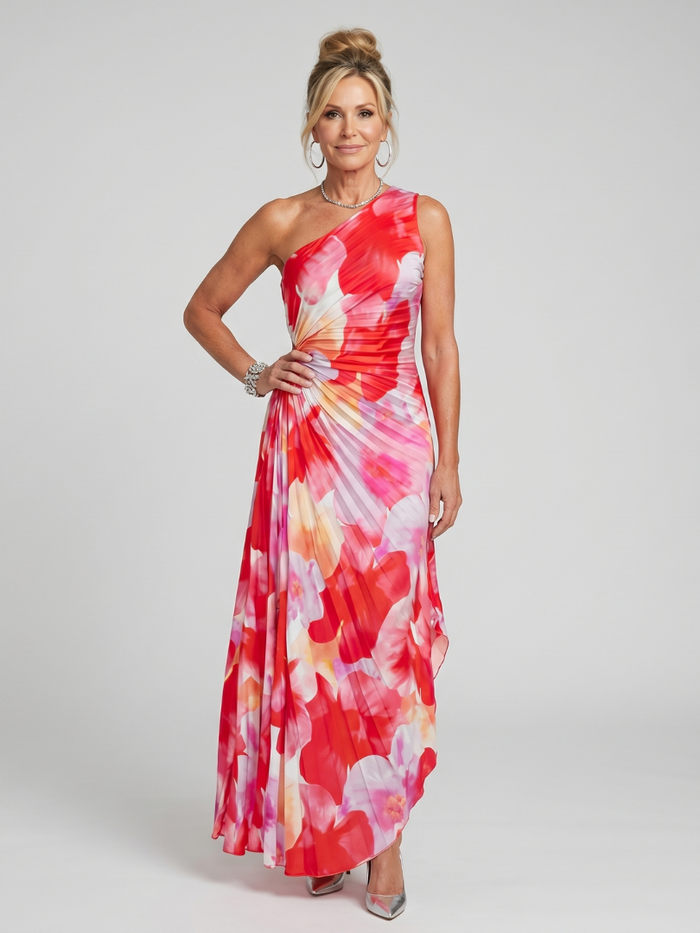 Winsley | One Shoulder Pleated Bodice Midi Dress