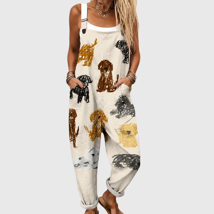 Soft Jumpsuit with Stylized Dog Pattern