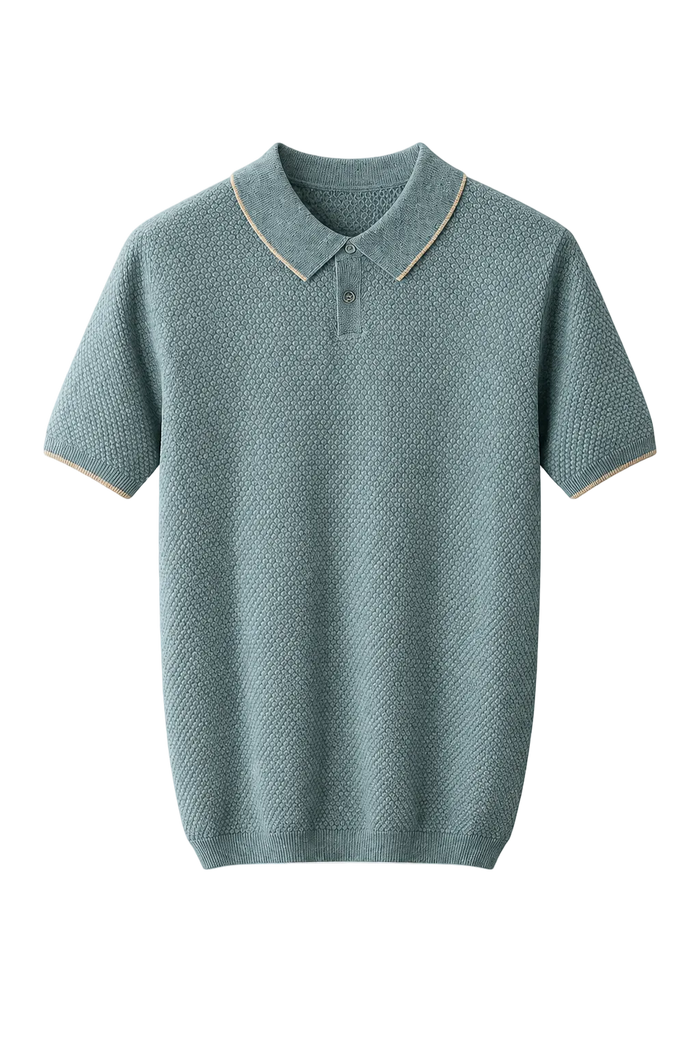 Premium Cashmere Sea Blue Two-Tone Polo