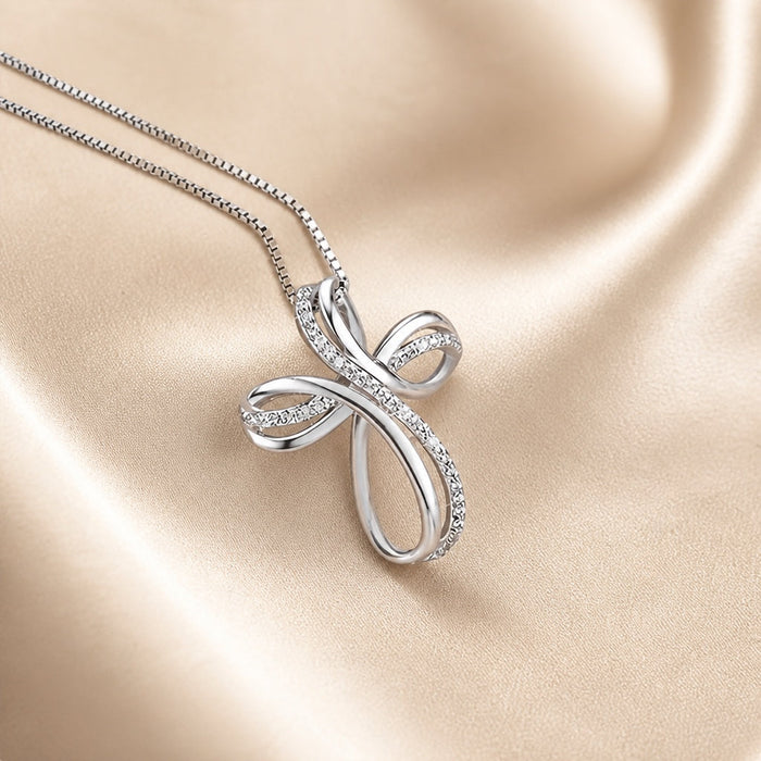 White Gold Twisted Cross Necklace