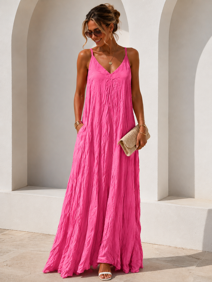 Verena | Crinkle Maxi Dress in Fuchsia