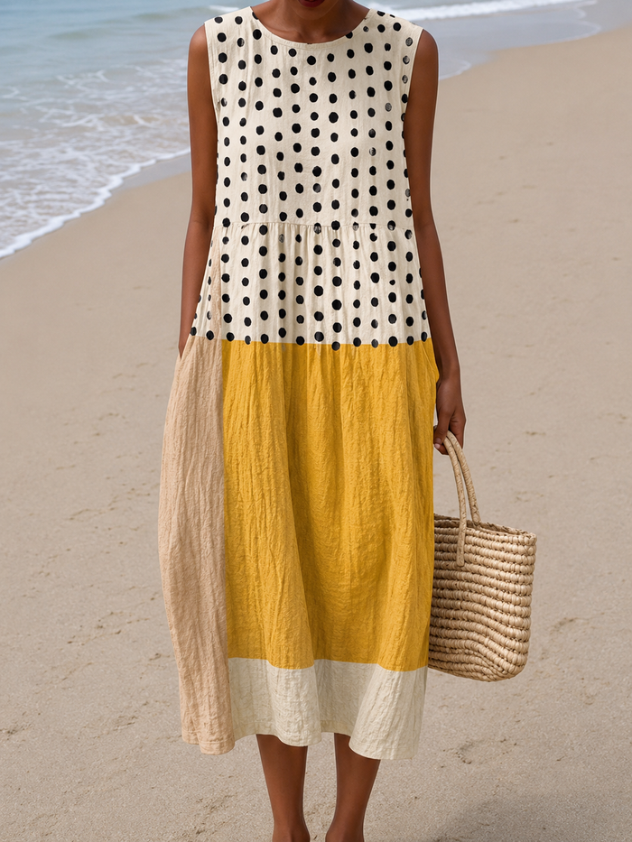 Leah | Colorblock Polka Dot Midi Dress