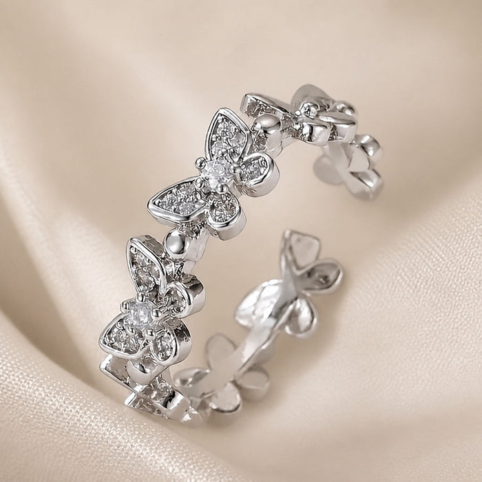 White Gold Butterlfy Rhinestone Ring