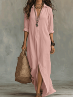 Sofia | Button-Front Bohemian Shirt Maxi Dress
