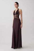 Dinah Lace And Satin Maxi Dress - Chocolate
