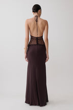 Dinah Lace And Satin Maxi Dress - Chocolate