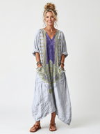 Valonia | Contrast Panel Embroidered Oversized Pocket Midi Dress
