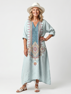 Petronella | Ornate Panel Embroidered Oversized Pocket Midi Dress