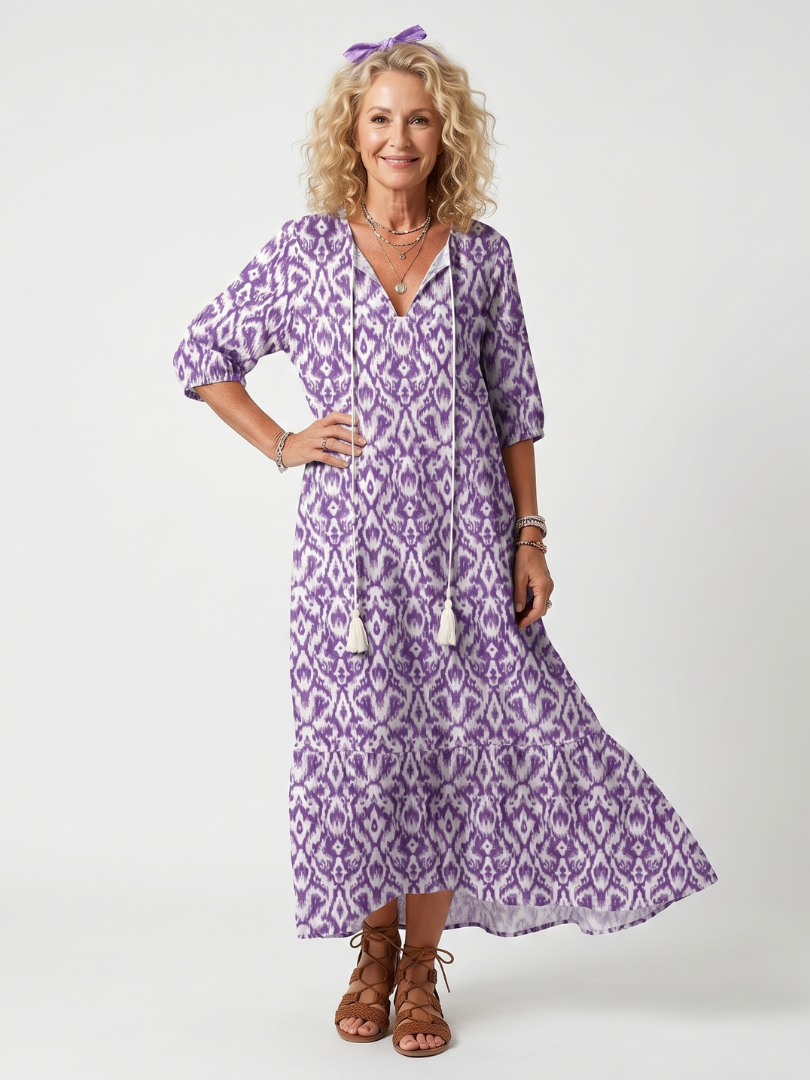 Fenella | Printed Tassel Tie Midi Dress