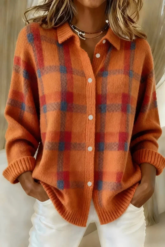 Megan™ | Plaid Button-Up Knit Cardigan