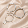 White Gold Beaded Punk Lock Bracelet Set