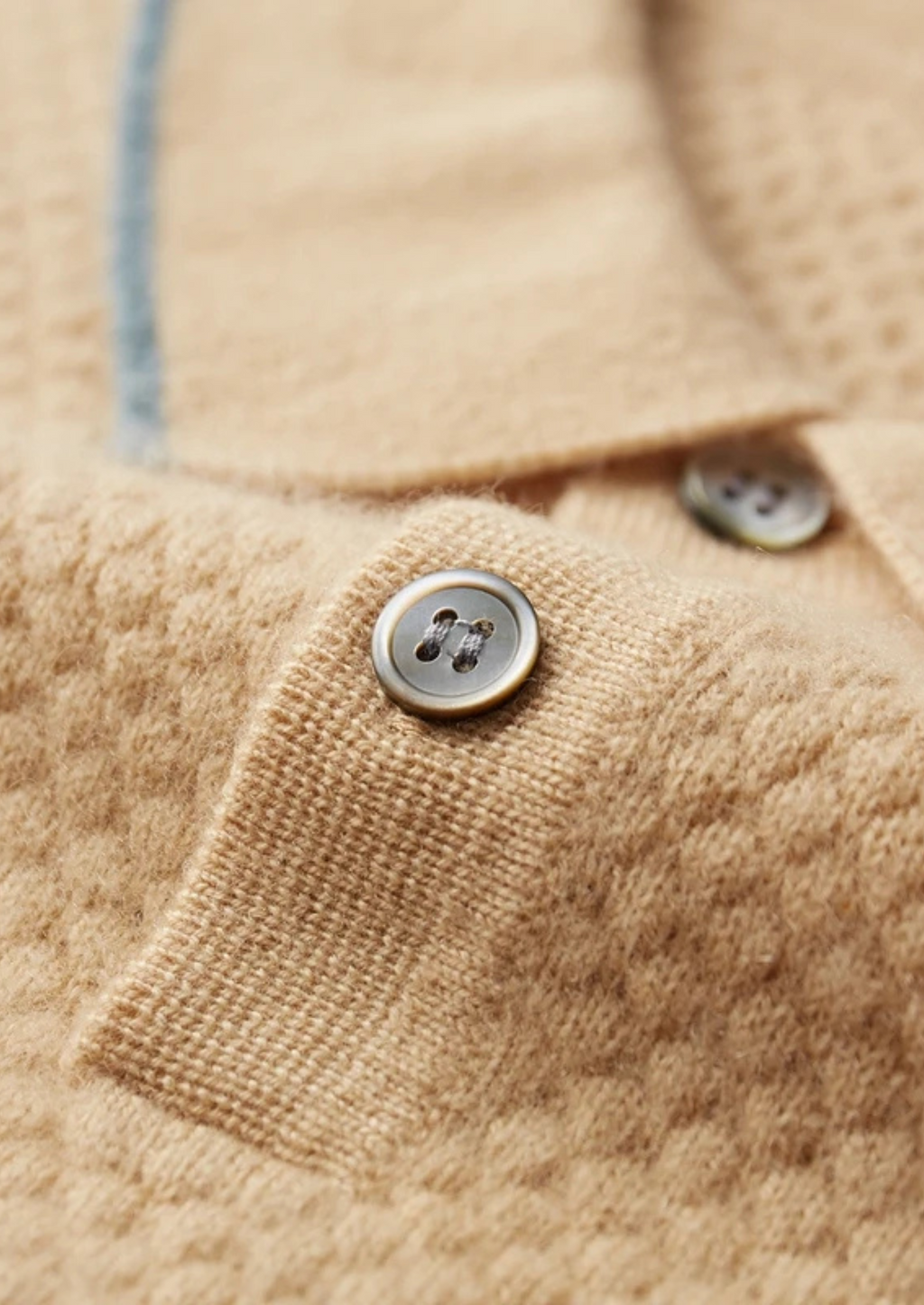 Premium Cashmere Sea Blue Two-Tone Polo
