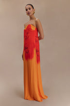 Amaya Strapless Chiffon Maxi Dress - Koi Orchid Print