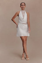 Arra Chiffon And Lace Halter Mini Dress - White