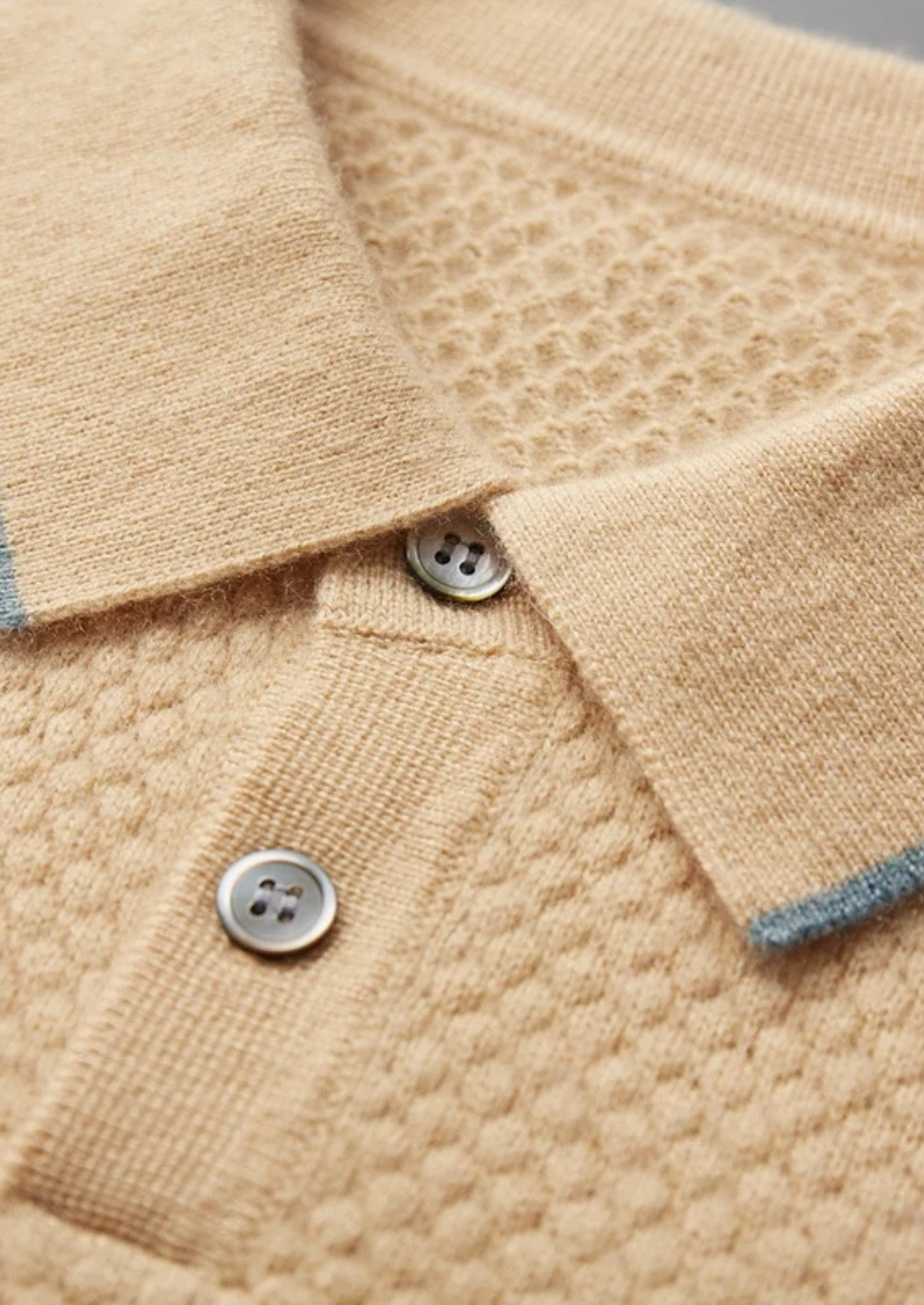 Premium Cashmere Sea Blue Two-Tone Polo