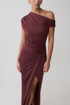 Alyn Off Shoulder Draped Maxi Dress - Dark Plum