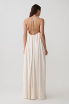 Adriana Satin Gathered Maxi Dress - Buttercream