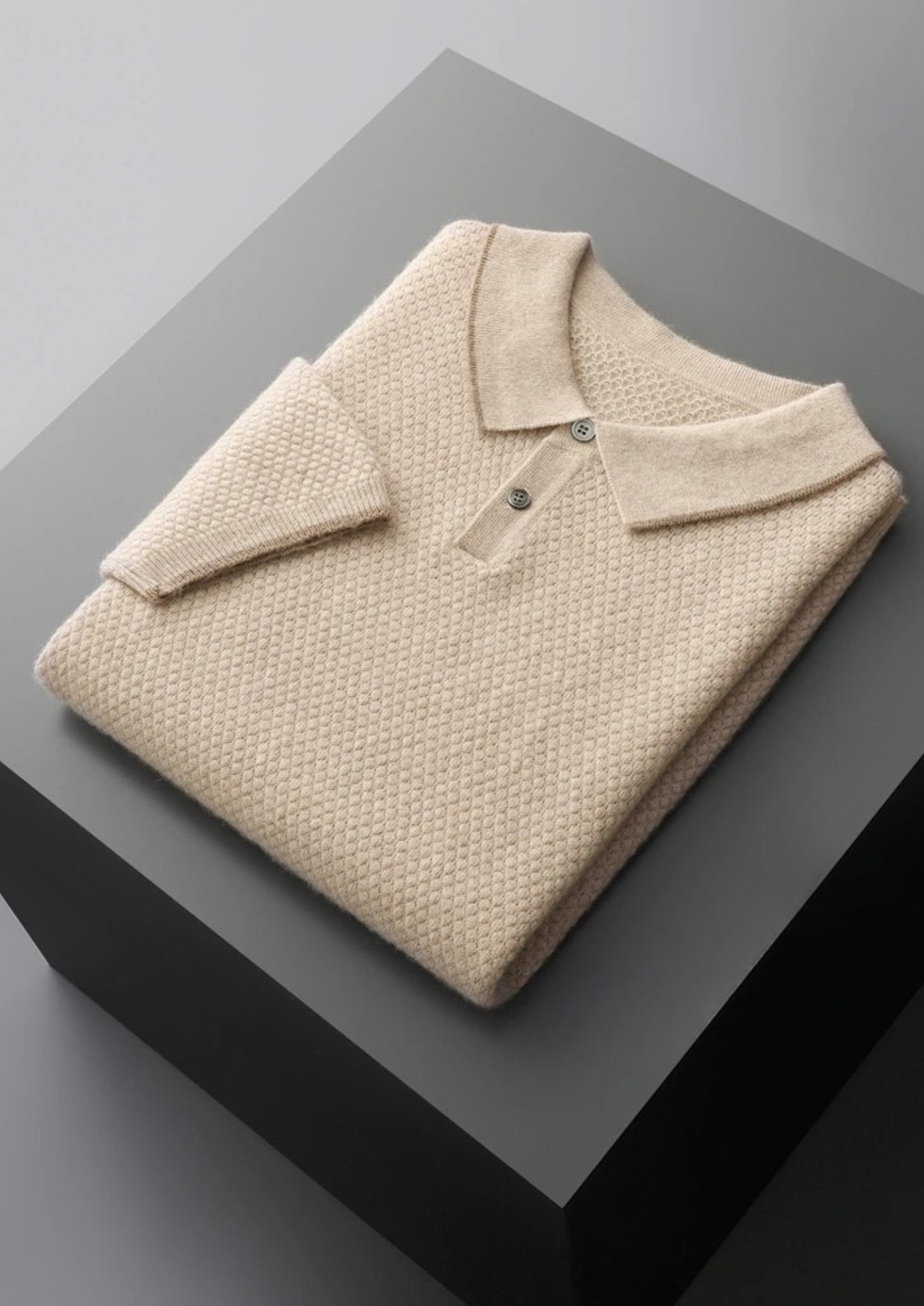 Premium Cashmere Sea Blue Two-Tone Polo