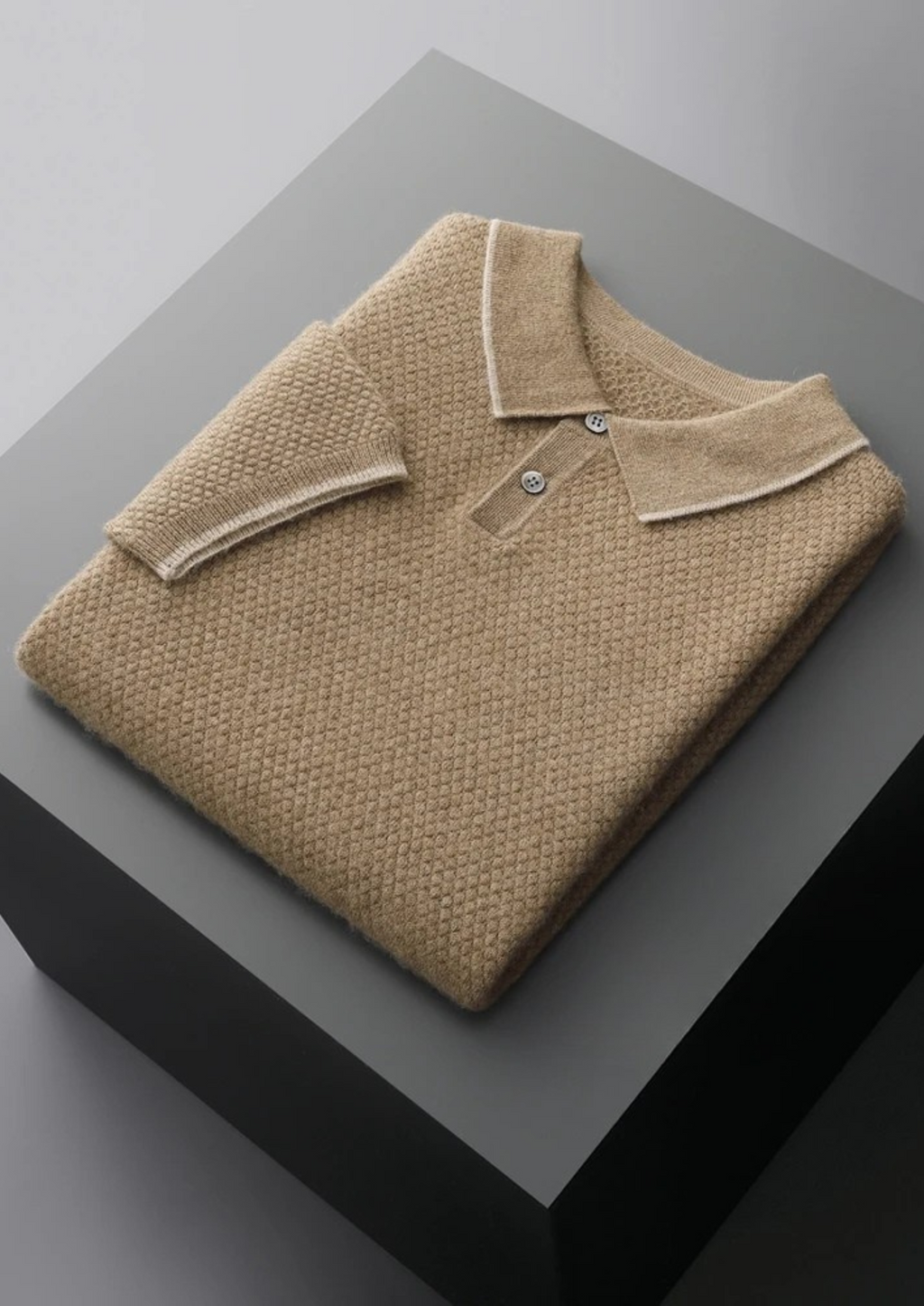 Premium Cashmere Sea Blue Two-Tone Polo