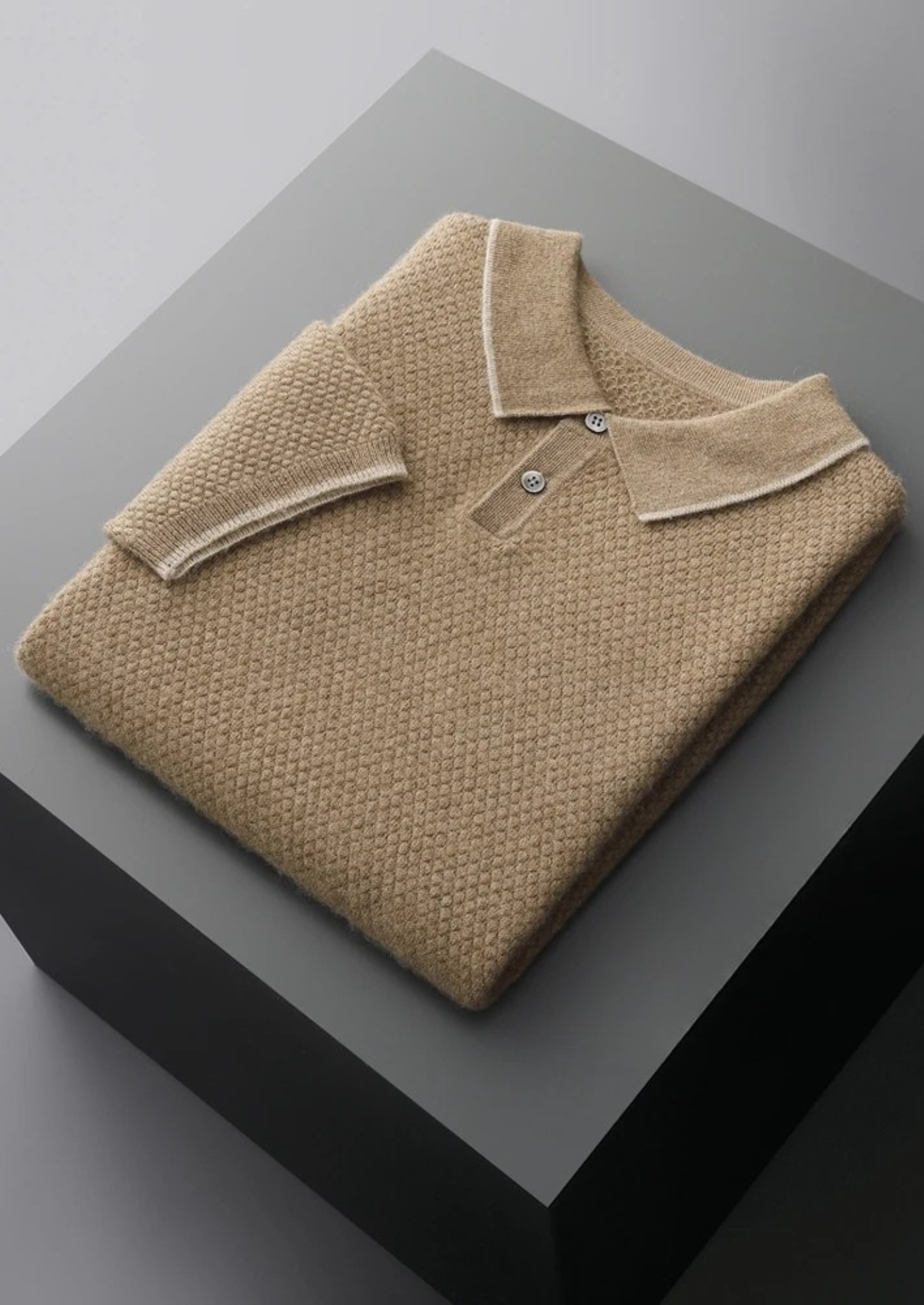 Premium Cashmere Sea Blue Two-Tone Polo
