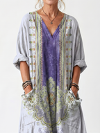 Valonia | Contrast Panel Embroidered Oversized Pocket Midi Dress