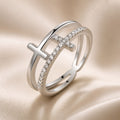 White Gold Double Layer Cross Zirconia Ring