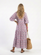 Halcyon | Geometric Print Long Sleeve Tiered Midi Dress
