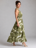Ysolde | Gathered Waist Abstract Print Midi Dress