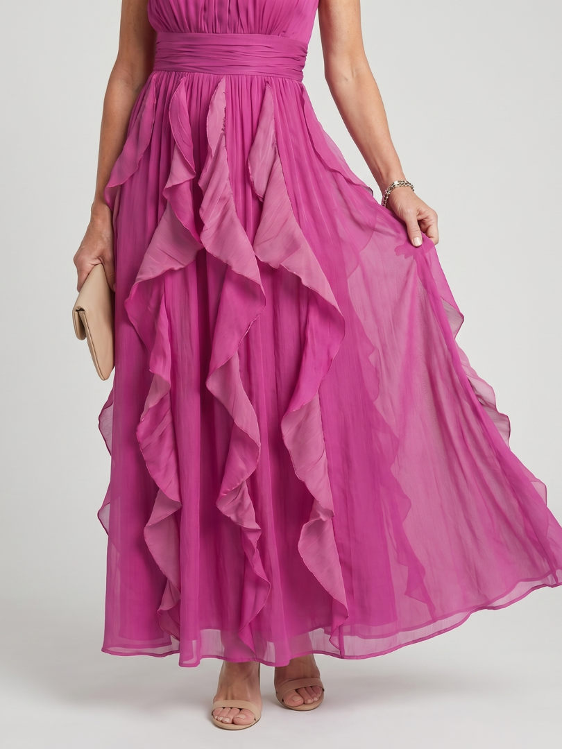 Marnie | High Neck Gathered Ruffle Layers Maxi Dress