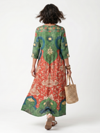 Odaline | Mixed Print V Neck Pocket Midi Dress