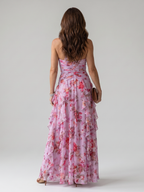 Marvela | Halter Neck Ruched Bodice Floral Maxi Dress