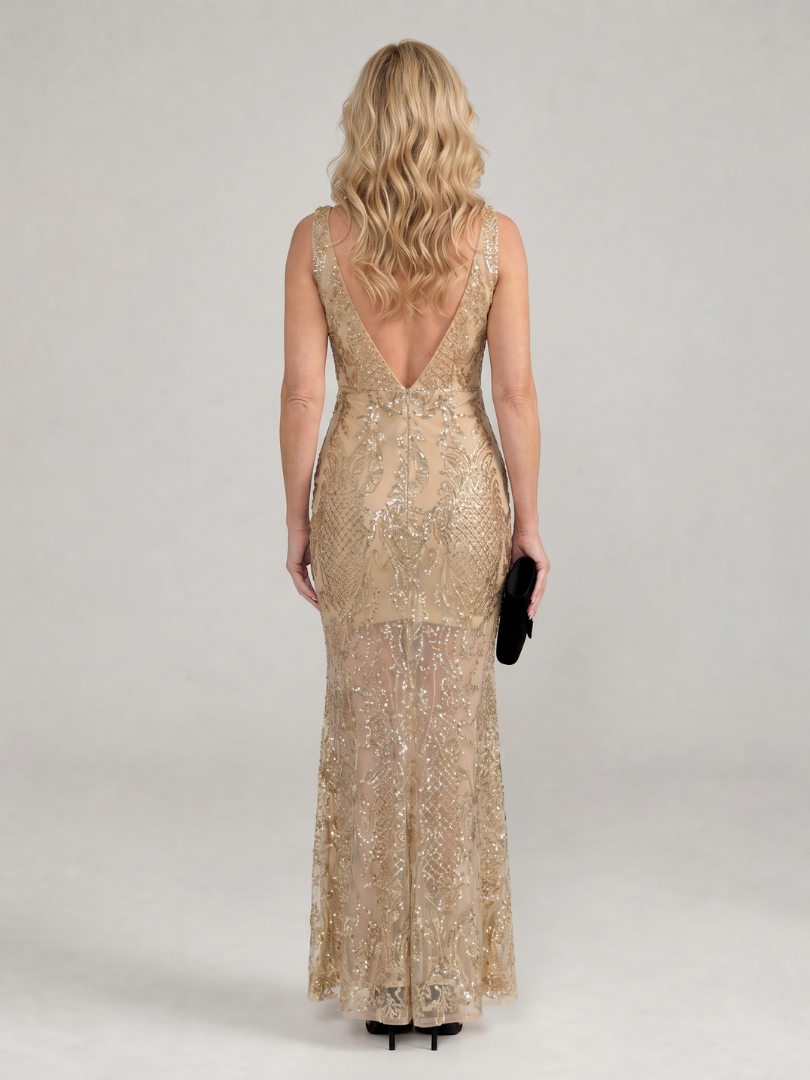 Corvina | Sequin Sleeveless Sheer Panel Midi Dress