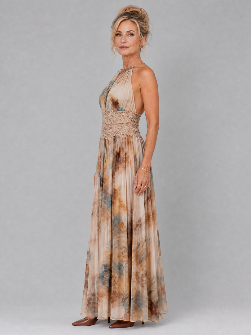 Perrine | Halter Neck Lace Waist Maxi Dress