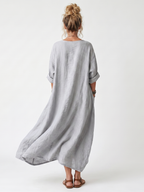 Valonia | Contrast Panel Embroidered Oversized Pocket Midi Dress