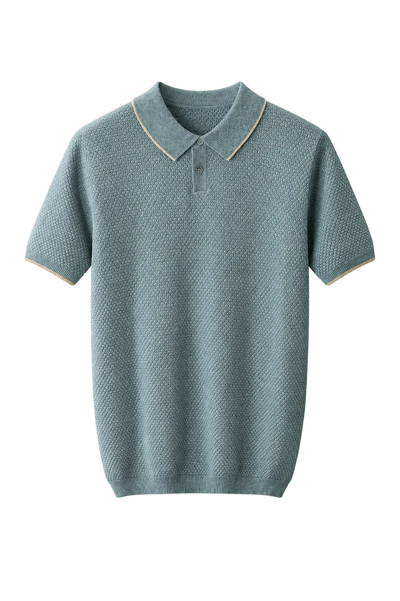 Premium Cashmere Sea Blue Two-Tone Polo