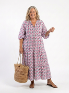 Halcyon | Geometric Print Long Sleeve Tiered Midi Dress
