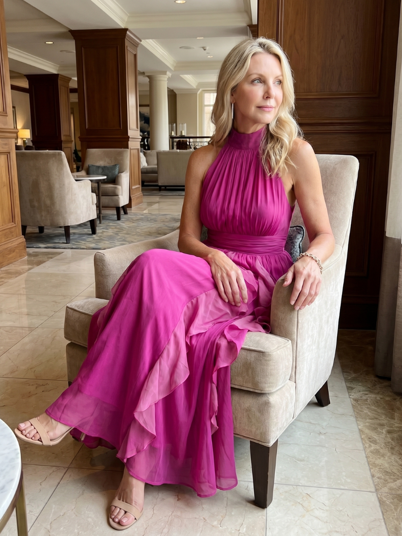 Marnie | High Neck Gathered Ruffle Layers Maxi Dress