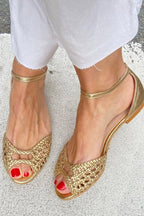 Jolina - Golden Woven Sandals