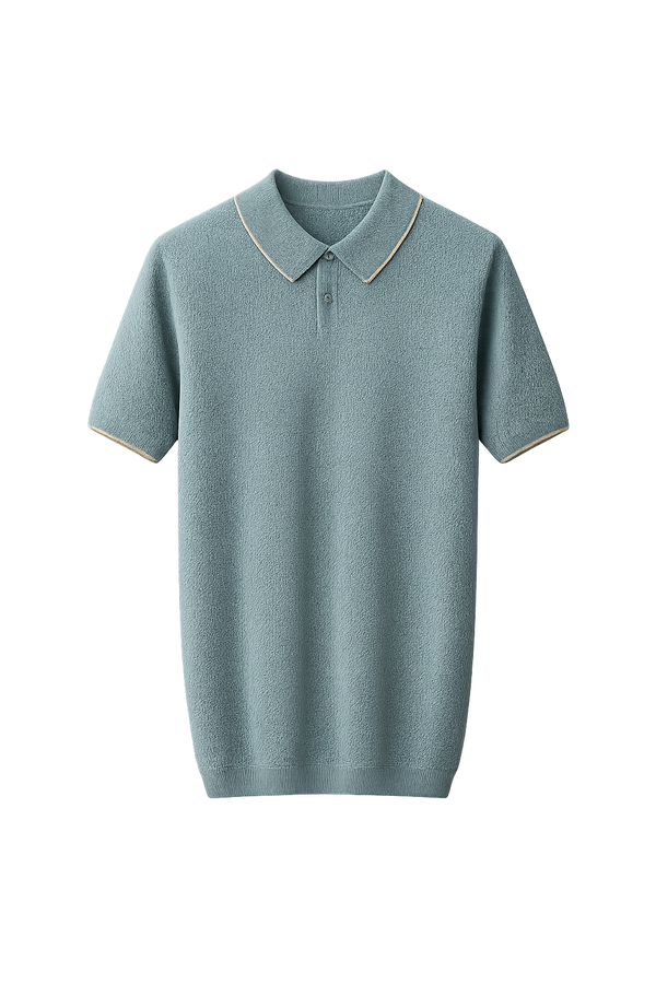 Premium Cashmere Sea Blue Two-Tone Polo