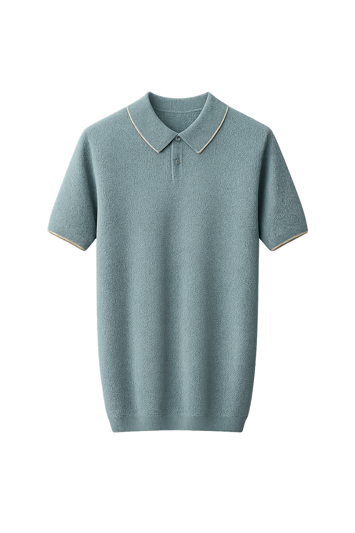 Premium Cashmere Sea Blue Two-Tone Polo