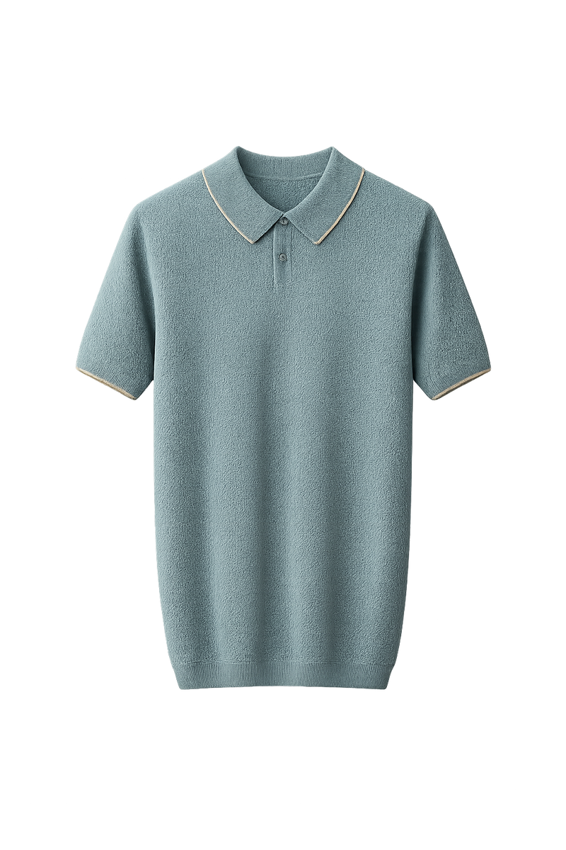 Premium Cashmere Sea Blue Two-Tone Polo