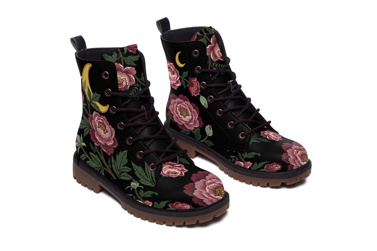 Paeonia Leather Boots (Faux Embroidered)