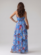 Marvela | Halter Neck Ruched Bodice Floral Maxi Dress