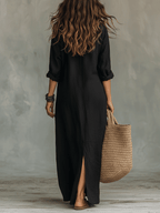 Sofia | Button-Front Bohemian Shirt Maxi Dress