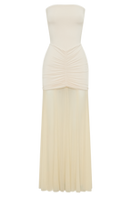 Caspian Slinky And Mesh Off Shoulder Maxi Dress - Ivory
