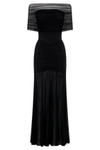 Caspian Slinky And Mesh Off Shoulder Maxi Dress - Black