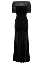 Caspian Slinky And Mesh Off Shoulder Maxi Dress - Black