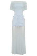 Caspian Slinky And Mesh Off Shoulder Maxi Dress - Pale Blue