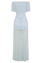 Caspian Slinky And Mesh Off Shoulder Maxi Dress - Pale Blue